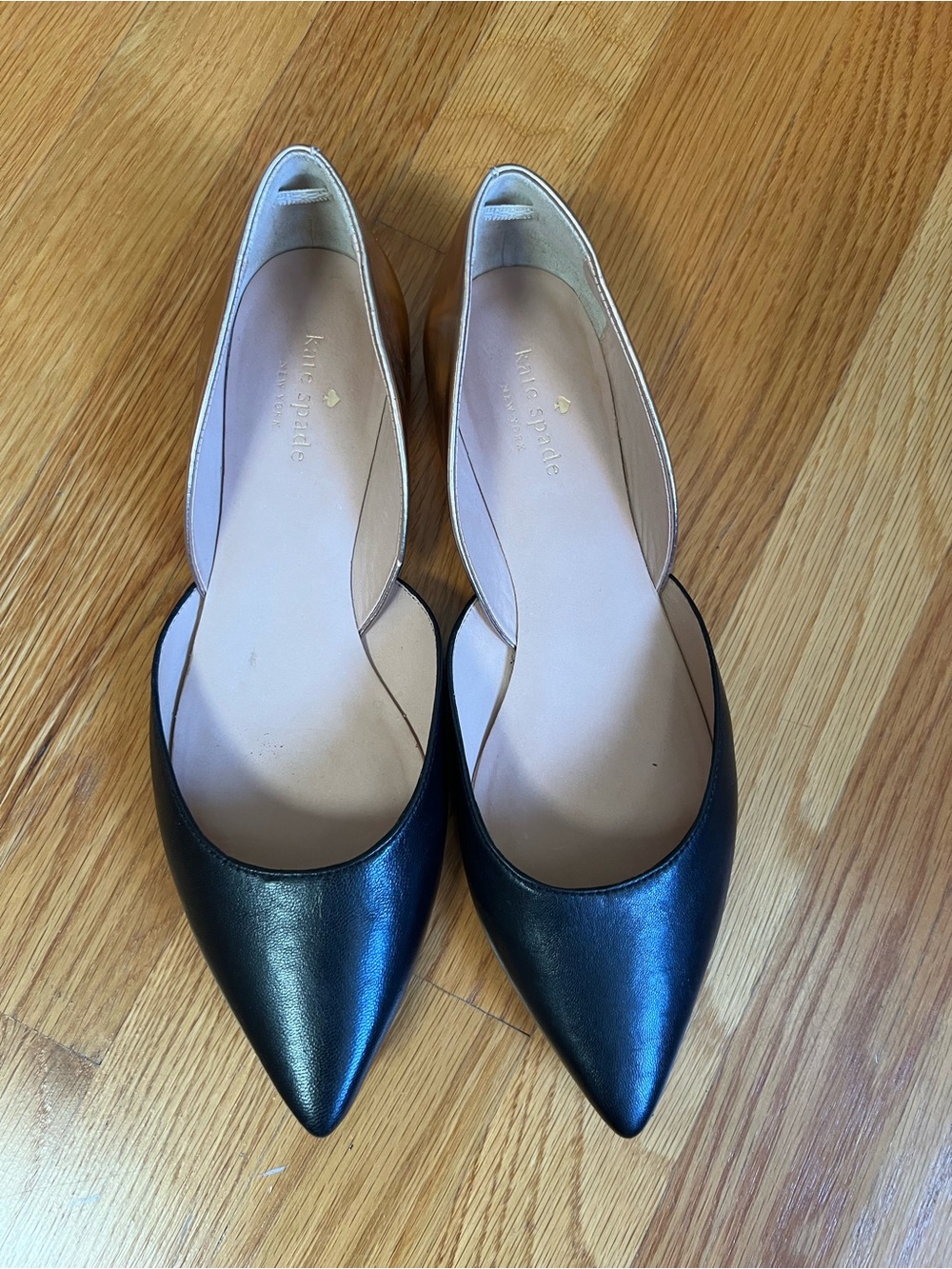 kate spade Black Pointed Toe D'Orsay Flats with Nude Interior